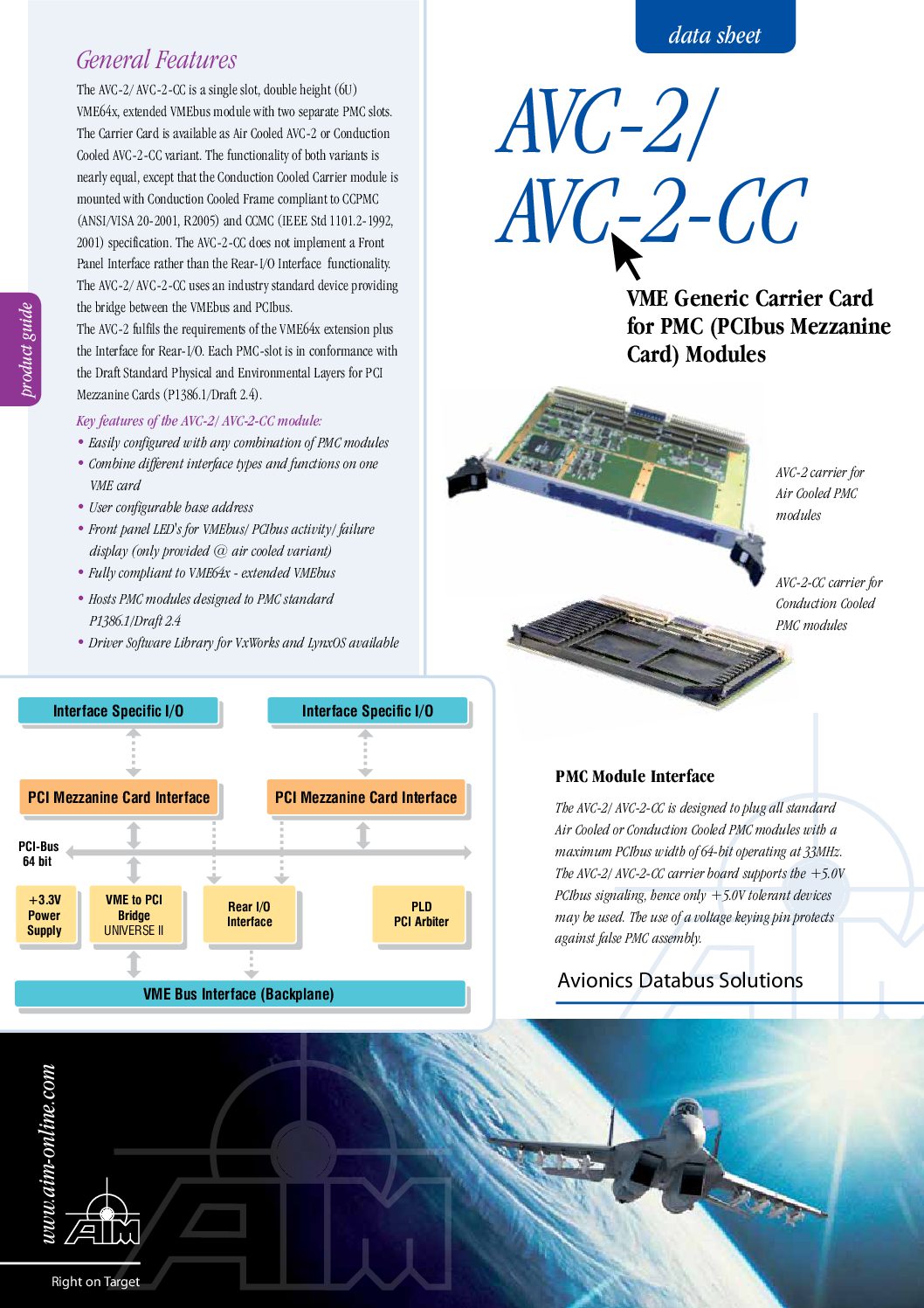 AVC2 PMC Carrier Card for VME with 2 PMC Slots AIM Online Carrier